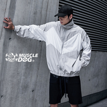 Muscle Dog Tide Brand Spring and Autumn Thin Section Loose Stand Collar Woven Cardigan Sports Leisure Color Matching Jacket Coat Men