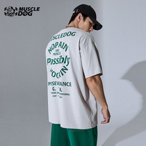 Muscle dog short-sleeved T-shirt mens tide brand summer sports and leisure loose round neck top fitness clothes training clothes