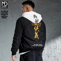 Muscle dog chivalrous embroidery Tide brand loose short thick sports bomber jacket baseball suit cotton jacket men