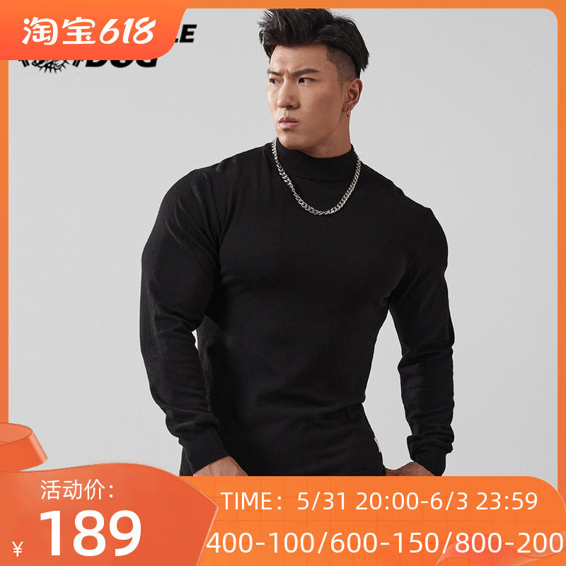 Muscle dog Fall and Winter Current Sweater semi - tall foundation simple pure - colored body - knitted sweater male
