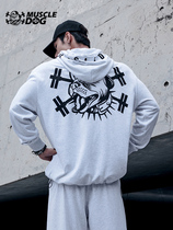 Muscle dog sports casual hooded sweater mens tide brand spring and autumn new loose breathable long-sleeved fitness training clothes