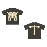 Хлопковая ретро футболка с коротким рукавом в стиле хип-хоп, 260 грамм, оверсайз