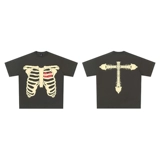 Хлопковая ретро футболка с коротким рукавом в стиле хип-хоп, 260 грамм, оверсайз