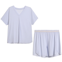 (Sleeping Clothes) Ai Mo Pajamas Womens Modal Comfortable Net Mark V-neck Short Sleeve Shorts Home Clothes Set