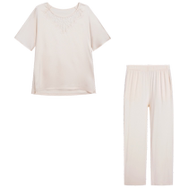 Love Flower Secret Pajamas for Women Spring and Summer Silk Short Sleeve Pullover Pants Suit Home Clothes AM469541