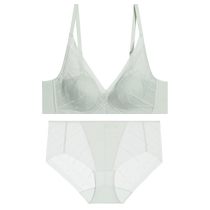 Aimu Light Summer Underwear Womens Soft Wire Thin Pad Hidden Hole Petals Thin Cup Big Breast Showing Small Bra Panties Set