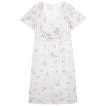 Aimu 24SS Flowery Pajamas Womens Spring and Summer Cotton Short-Sleeved Long Sleeve Nightgown with Cup Can Be Weared Outside AM449631