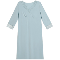 Aimu New Chinese Style Home Clothes Soft and Delicate Three-quarter Sleeve V-Neck Mid-Length Nightgown Pajamas for Women AM448771