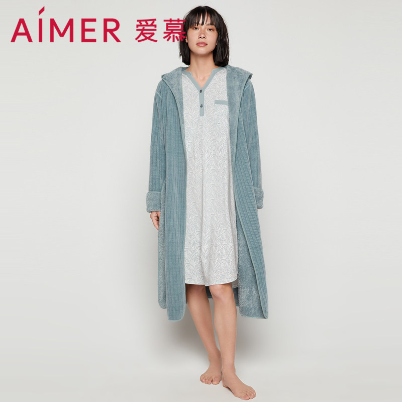 AIMER bifacial warm suede double face wearing long robe AM486601