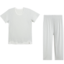 (Sleeping Clothes) Aimu Pajamas Womens Thin Short-Sleeved Cropped Pants Antibacterial and Anti-mite Split Home Clothes Set