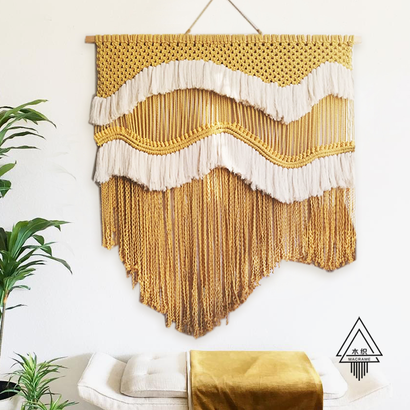 (Golden Autumn) Yellow white wave Wall flow Su hanging decoration Bohemian Living room Xuanguan Minami Decorative Tapestry