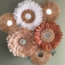 Online Red Clothing Store Beauty Salon Dining Room Wall Hanging Decoration Raffi Grass Feather Flowers Combined Wall Hanging Accessories