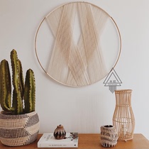 (Streamline) Creative round wall decorations Nordic style simple golden iron ring cotton thread woven tapestry hanging