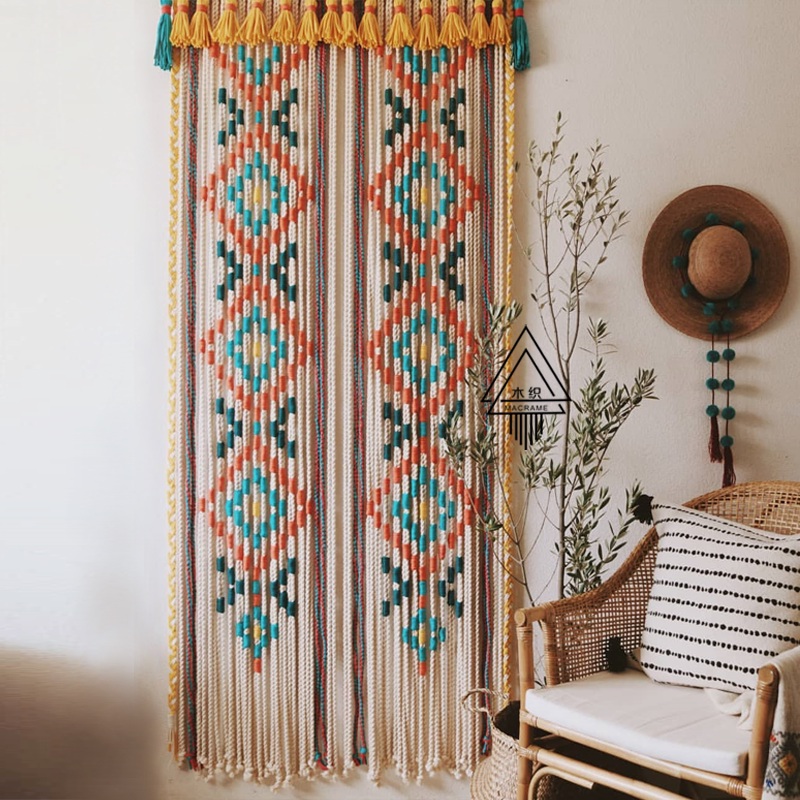 [Zhi] Bohemian Ethnic Style Woven Colorfulful Cotton Door Curtain Tapestry Bed and Breakfast Partition Curtain Is Convenient for People