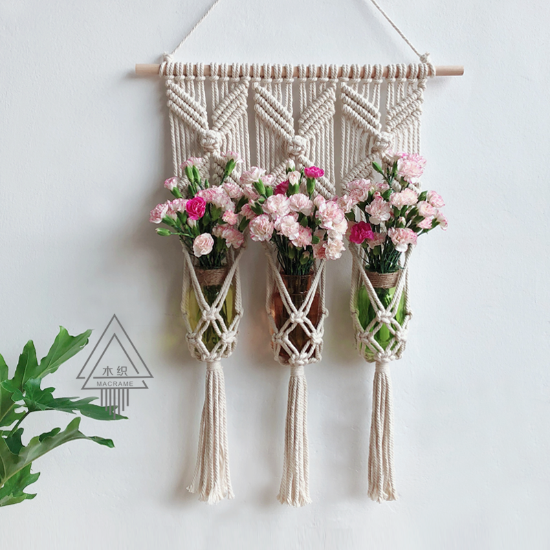 (Sansheng III) Woven Tapestry Flower Basket Flower Stand Flower Pocket Nordic Wall Decoration B&B Decoration Aromatherapy Ornament