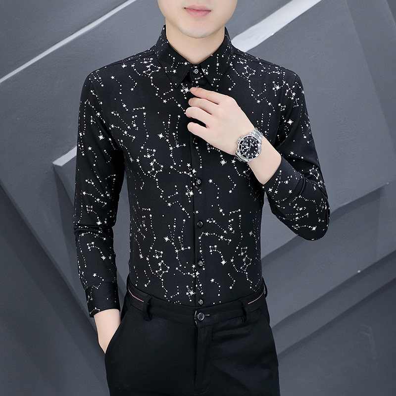Spring and Autumn Stylish Men's Long-Sleeve Shirts with a Unique High-End Feel, Wrinkle-Resistant Floral Shirts for Men, Trendy Host Shirts