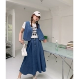 Ретро джинсовый жилет, юбка, комплект, А-силуэт, большой размер