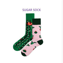 Green pink cactus plant color tide socks mens AB womens socks AB asymmetric mid-high tube couple jacquard socks