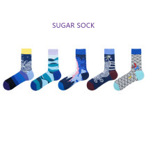 Autumn and winter pure cotton socks retro Japanese elements Ukiyo-e men and women with the same blue socks couple socks stockings