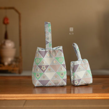 Zhishe jincaishan pattern cup bag, pot bag, traditional craft chinese retro palace tea set portable storage bag