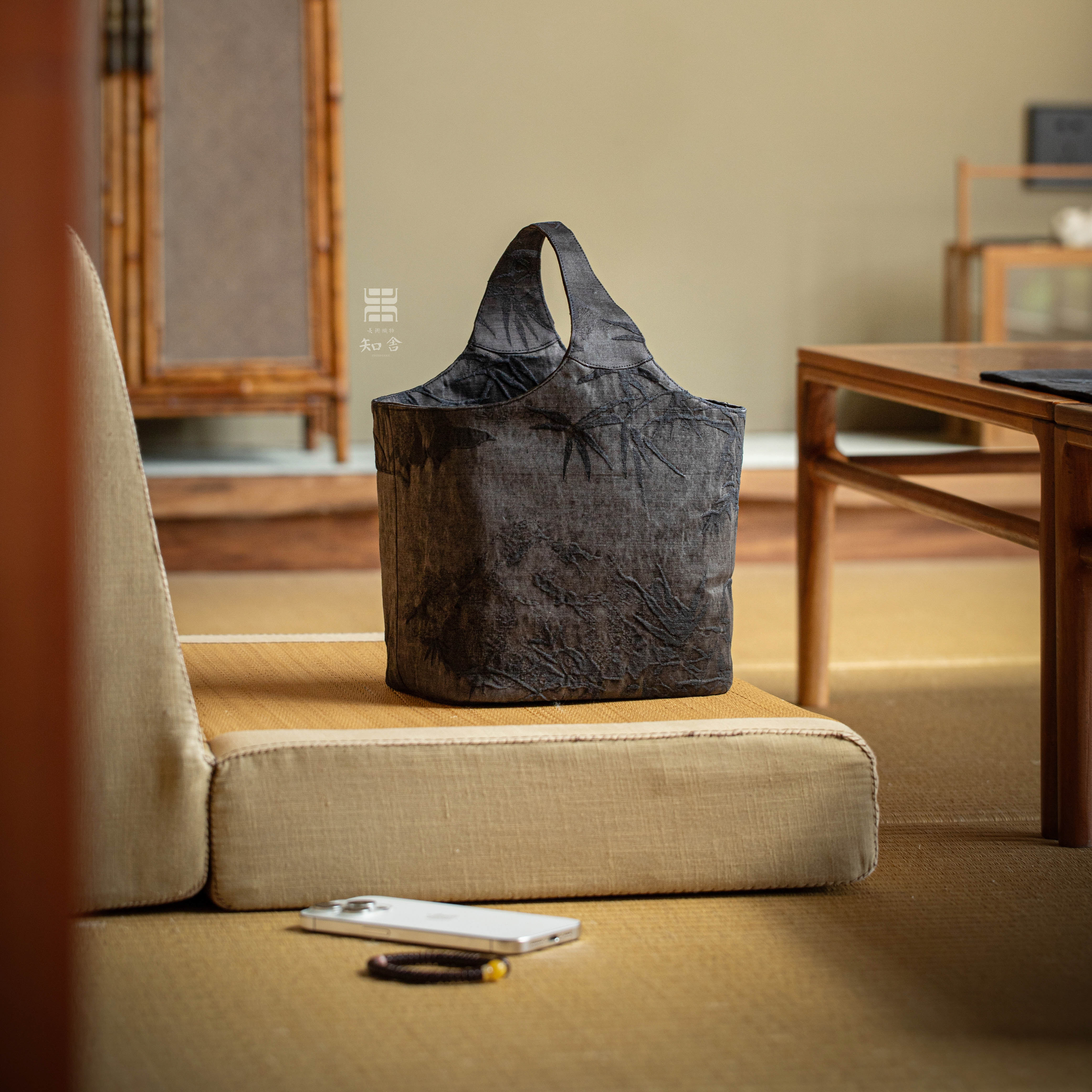 Zhishe Xiangyunsha Ink Bamboo Basket Tea Bag Tea Set Storage New Chinese Style Retro Cloth Bag