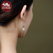 Phoenix Nirvana earrings female jade earrings long Chinese style 2021 New Tide round face thin