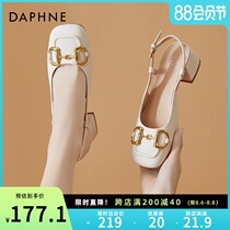 Daphne Baotou sandals womens summer 2021 new thick heel medium heel shallow mouth single shoes French rear trip belt heels