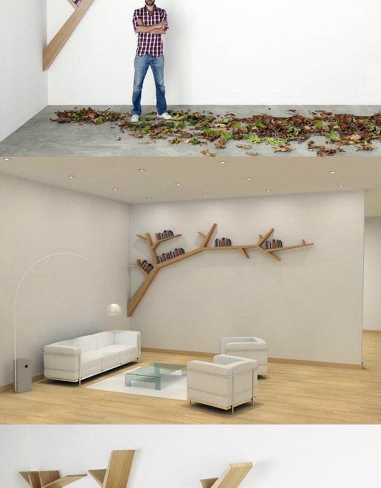 Giá sách hình cây gỗ chắc chắn Mỹ sáng tạo vách ngăn kệ treo tường hiển thị nền phòng khách - Kệ kệ trang trí đẹp