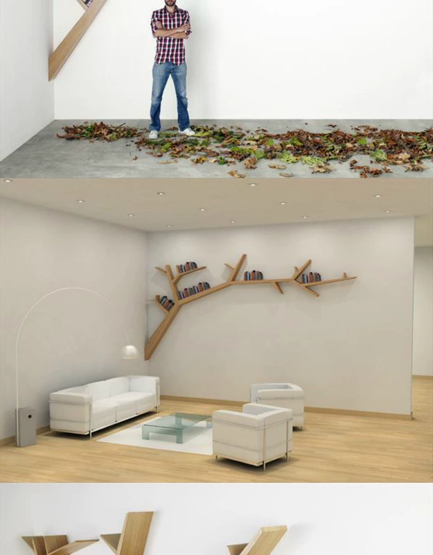 Giá sách hình cây gỗ chắc chắn Mỹ sáng tạo vách ngăn kệ treo tường hiển thị nền phòng khách - Kệ kệ inox 3 tầng