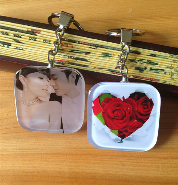 Photo custom male and female couple keychain chain crystal photo pendant diy creative Tanabata Valentine's Day gift