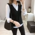 2020 Phụ nữ mới Suit Áo len Vest Không tay đan Vest Hai mảnh Mùa xuân Áo thun rộng - Vòng cổ áo len