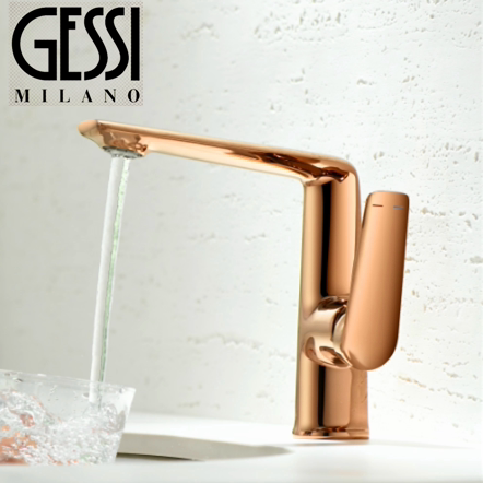 Italian Gessi Brushed Rose Gold Basin Faucet with Hot and Cold Water, Bathroom Counter Basin All-Copper Faucet