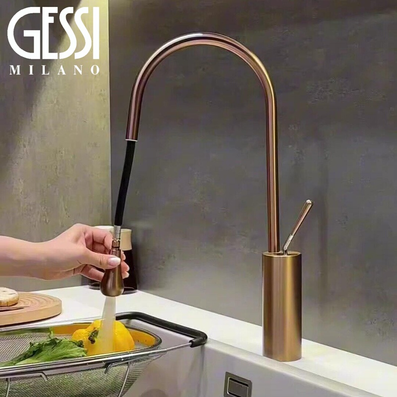 Italian Gessi Water Drop Faucet Countertop Washbasin Hot and Cold Island Faucet with Rotating Pull-Out Feature
