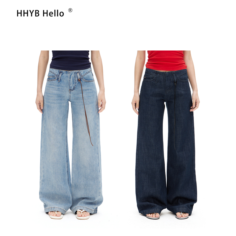 Hhyb I Hope You Are Well. Low-Waisted Retro Straight-Leg Wide-Leg Jeans, New Washed Long Pants Q244286