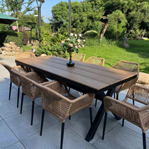 Nordic Outdoor Rattan Choreography Table And chaises Net Red Dining Room Outdoor Courtyard Villa Open-air Garden Combined Rattan Chair Waterproof Sunscreen