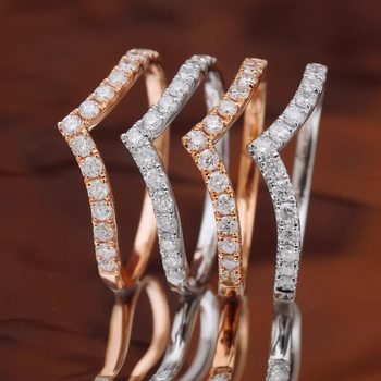 18k gold natural diamond ring women's volleyball ring v-shaped row diamond tail ring platinum bar ring stacked full diamond ring rose gold