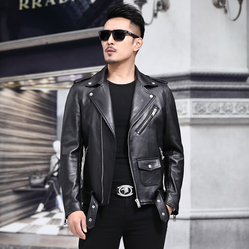 Lu Han The same New Zealand imported sheepskin leather jacket slp short men's leather leather bomber jacket