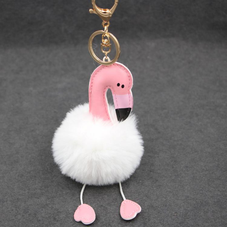 New Original Golden Flamingo Fur Ball Keychain 8cm Imitation Rex Rabbit Fur Bag Cute Ladies Car Pendant