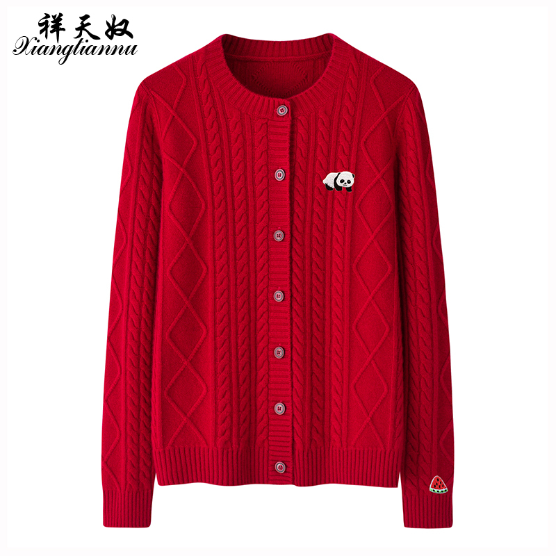 Inner Mongolia 2025 Autumn and Winter New Thickened Cable-Knit 100% Pure Cashmere Sweater for Women, Round-Neck Cardigan, Outerwear Warm Sweater
