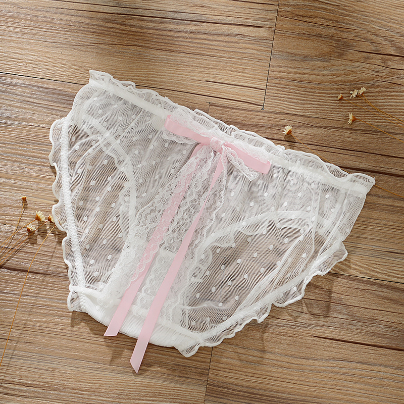 No Marks Underwear Lace Sexy Girl Round Dot Butterfly Knot Hollowed-out Clairvoyant Lady CD Pseudo-Lady Changing Dress Bag Hip briefs