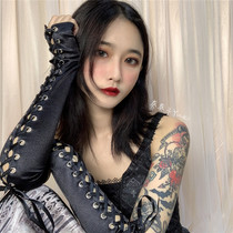 Dark Strap Satin Gloves Super Cool Gothic Lolita Bad JK Cross Fingerless Gloves Disco Harajuku