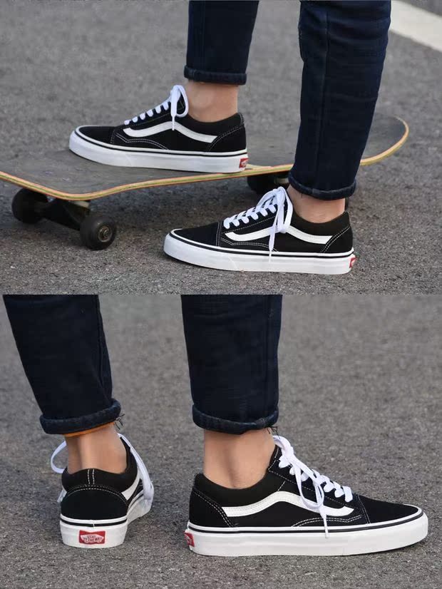 Vans OLD SK School thấp để giúp màu đen và trắng rượu vang cổ điển màu đỏ xanh nam và nữ giày sneaker