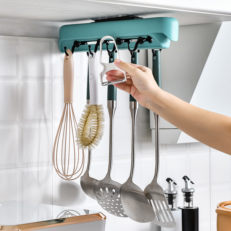 Home multifunction pull-out double-row rack kitchen rack Scoop Spoon Rack Kitchen Wall-mounted Free-to-punch hooks
