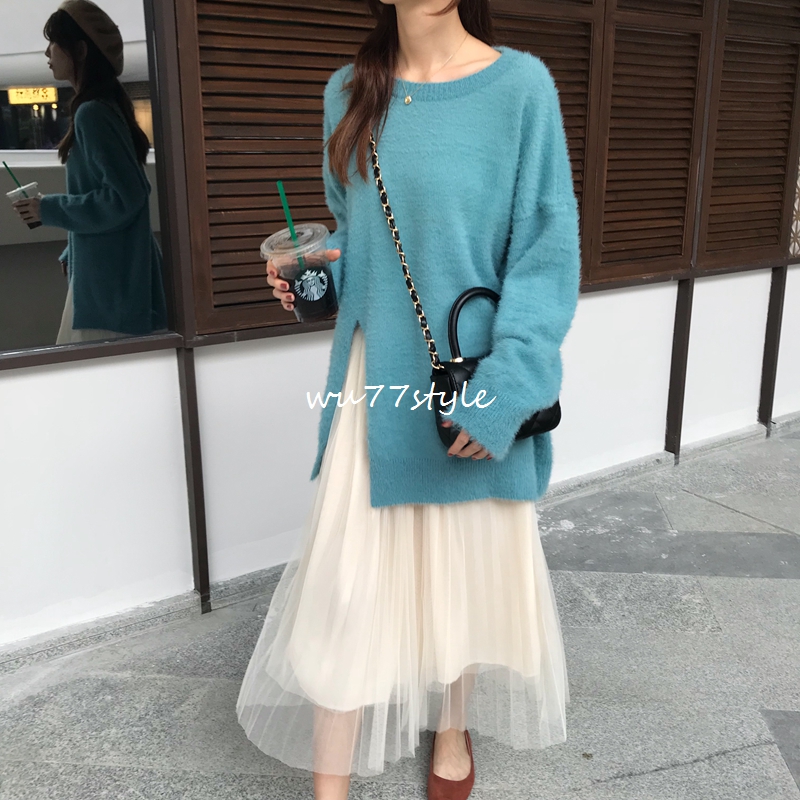 U77 Hàn Quốc Váy 3 sợi màu đơn giản hoang dã cao eo thon eo co giãn Váy xếp ly Một chiếc váy nữ mùa thu chân váy ngắn chữ a