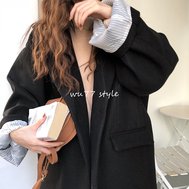 U 77 Phiên bản Hàn Quốc của áo len sọc dài tay áo len dài cỡ lớn áo parka