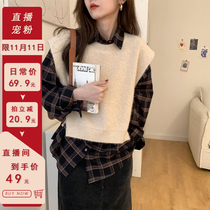 Ukraine 77 sweet strap bow sweater vest Korean version of the loose thin wool knitted vest sleeveless short coat