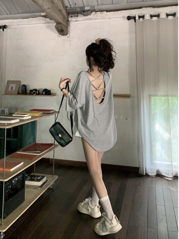 Cross Backless Short-Sleeved T-Shirt for Women, New Summer Style, Lazy Style, Loose and Casual Design, Trendy and Unique Top for Hot Girls Cross Backless Short-Sleeved T-Shirt for Women, New Summer Style, Lazy Style, Loose and Casual Design, Trendy and Unique Top for Hot Girls