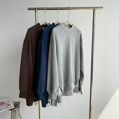 Nine buckle large size women's hem split sweater solid color design sense loose and lazy Hong Kong style pullover sweater 804
