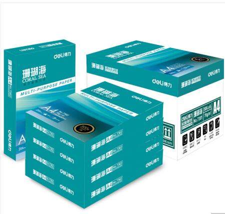 Deli Coral Sea Printing Copy Paper A4 Paper Wood Pulp Paper 70g80g 2500 Pages A4 Paper 5 Pack Full Box