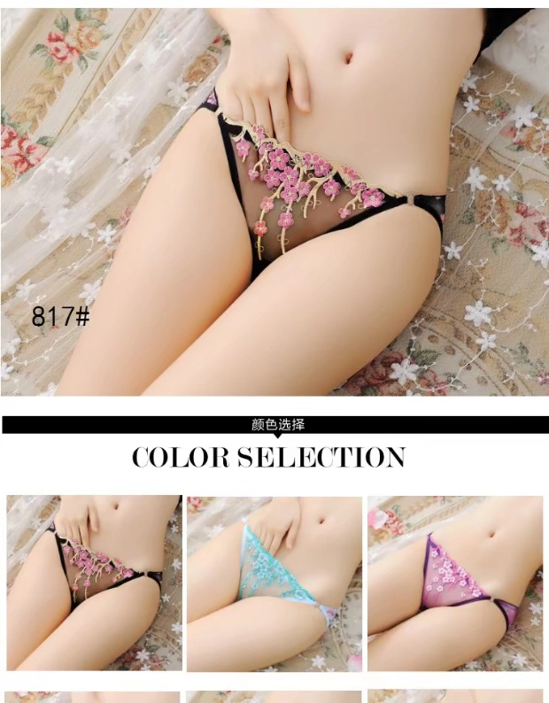 4 tải thêu đồ lót trong suốt gợi cảm ren trong suốt eo thấp nóng liền mạch lưới tóm tắt